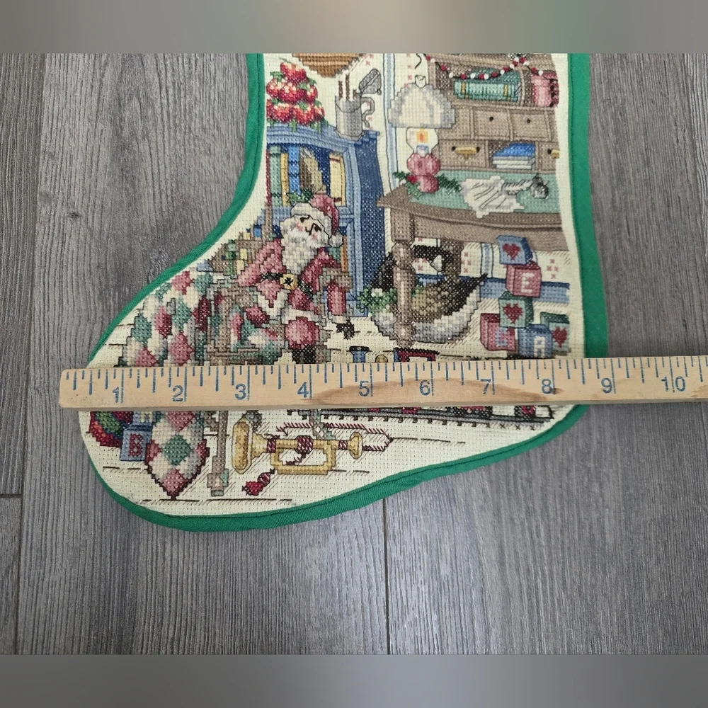 Handmade Crossstitch Christmas Stocking Vintage Cabincore Farmhouse Primitive